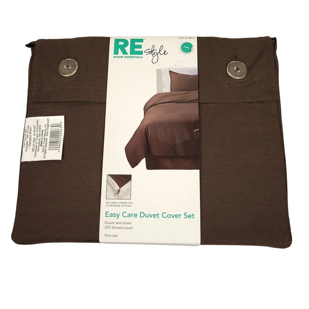 Room Essentials Easy Care Duvet Cover Set Twin Brown Neutral Bedding New